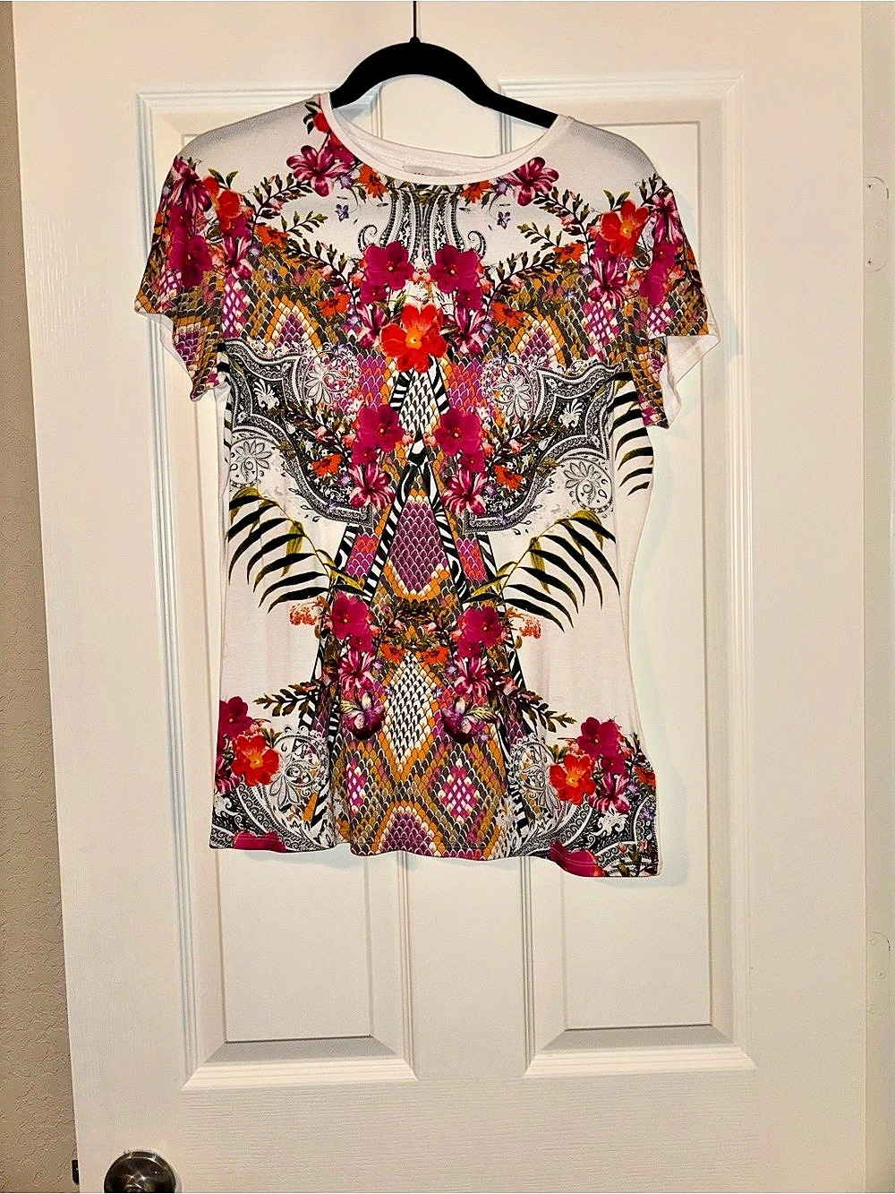 Ted Baker Mileeyy Samba Fitted Tee Floral Top Pink & White L